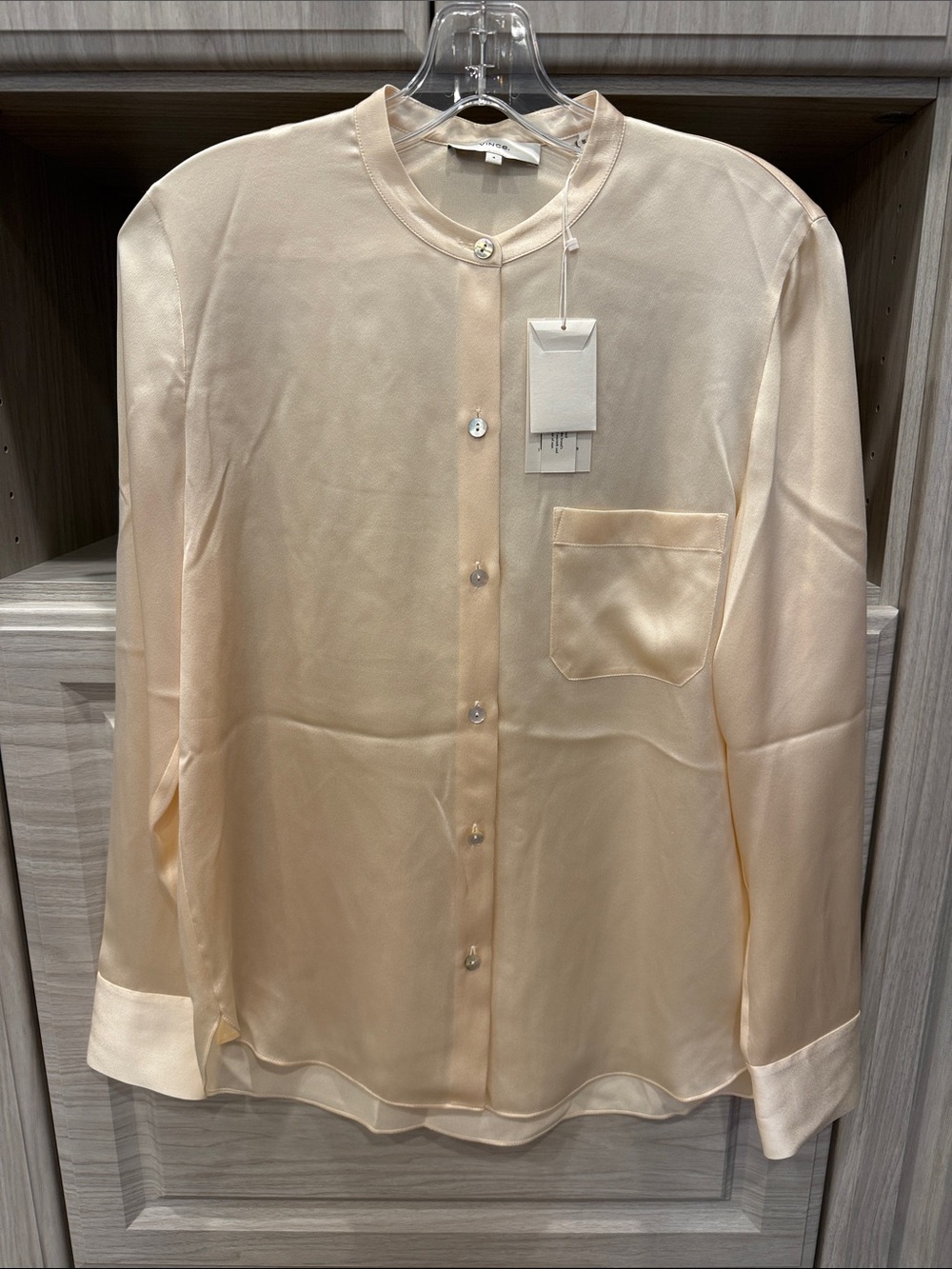 Vince  Silk Band-Collar Blouse